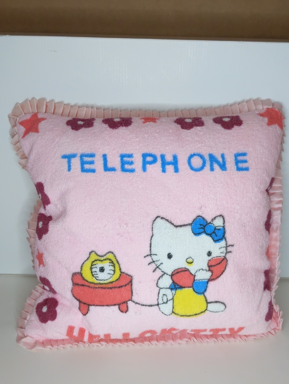 Hello Kitty Pink Plush Pillow with Blue and Yellow Accents + Free Gift